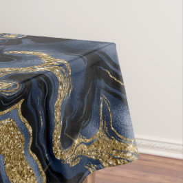 Elegant Navyblauw en Gouden Glitter Agate Patroon Tafelkleed