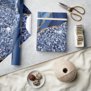 Elegant Navyblauw en Gouden Glitter Oceaan Agiet Cadeaupapier