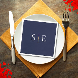 Elegant Navyblauw en Gouden Monogram Minimalistisc Servet