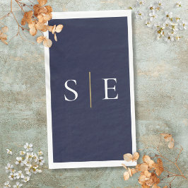 Elegant Navyblauw en Gouden Monogram Minimalistisc Servet