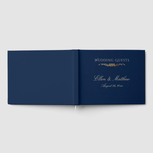 Elegant Navyblauw en Gouden Trouw Gastenboek (Volledig)