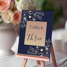 Elegant Navyblauw en Gouden Trouwtafel Nummer Kaart