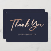 Elegant Navyblauw en Roze Goud Bedankkaart (Voorkant / Achterkant)