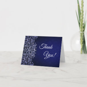 Elegant Navyblauw en Witte Damast Bedankkaart