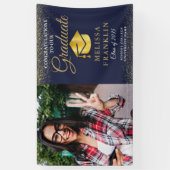 Elegant Navyblauw Goud Glitter Foto Afstudeer Spandoek (Verticaal)