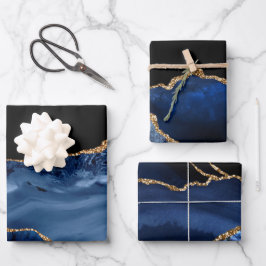 Elegant Navyblauw Goud Glitter Marmer Agaat Inpakpapier Vel
