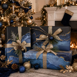 Elegant Navyblauw Goud Glitter Marmer Agaat Inpakpapier Vel