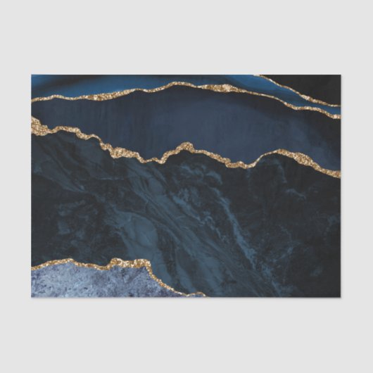 Elegant Navyblauw Goud Glitter Marmer Tissuepapier (Voorkant)