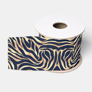 Elegant Navyblauw Goud Zebraprint Grosgrain Lint