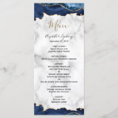 Elegant Navyblauw Gouden Agaten Marmeren Bruiloft Menu (Voorkant)