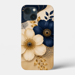 Elegant Navyblauw & Gouden Bloemmotief Case-Mate iPhone Case