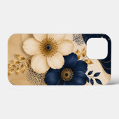 Elegant Navyblauw & Gouden Bloemmotief Case-Mate iPhone Case (Achterkant (horizontaal))