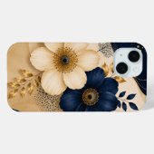 Elegant Navyblauw & Gouden Bloemmotief Case-Mate iPhone Case (Achterkant (horizontaal))