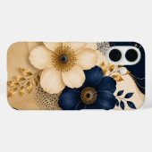 Elegant Navyblauw & Gouden Bloemmotief Case-Mate iPhone Case (Achterkant (horizontaal))