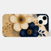 Elegant Navyblauw & Gouden Bloemmotief Case-Mate iPhone Case (Achterkant (horizontaal))