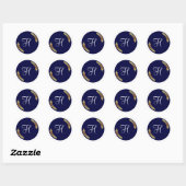 Elegant Navyblauw & Gouden Monogram (Personaliseer Ronde Sticker (Vel)