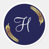 Elegant Navyblauw & Gouden Monogram (Personaliseer Ronde Sticker (Voorkant)