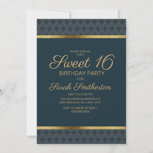 Elegant Navyblauw Gouden Sweet 16 Verjaardagsfeest Kaart