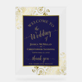 Elegant Navyblauw & Gouden Trouwbegroeting Acryl Bord (Voorkant)