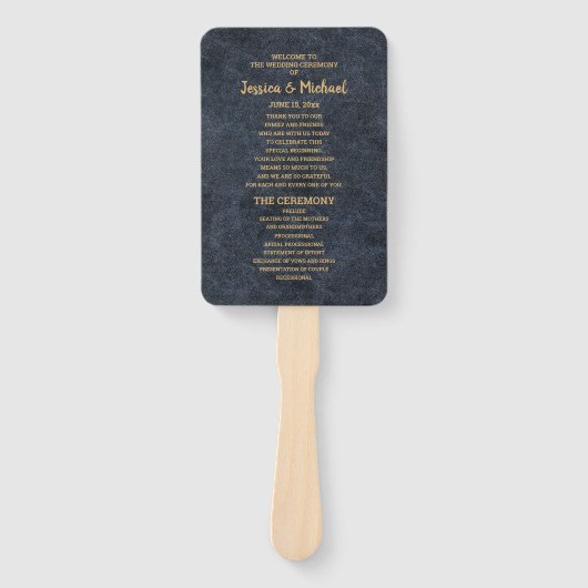 Elegant Navyblauw Gouden Trouwprogramma Handwaaier (Voorkant)