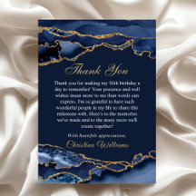 Elegant Navyblauw & Gouden Verjaardagsfeest Bedank