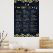 Elegant Navyblauw Gouden Wervelende Trouw Zittijd  Poster (Keuken)