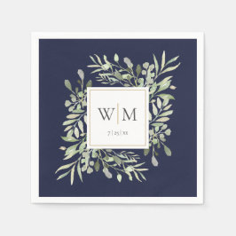 Elegant Navyblauw Groen Goud Monogram Servet