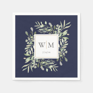 Elegant Navyblauw Groen Goud Monogram Servet