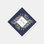 Elegant Navyblauw Groen Goud Monogram Servet (Hoek)