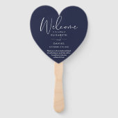 Elegant Navyblauw Huwelijksprogramma Hart Handwaaier (Voorkant)