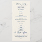 Elegant Navyblauw Ivoor Schrift Huwelijk Programmakaart (Achterkant)