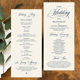 Elegant Navyblauw Ivoor Schrift Huwelijk Programmakaart