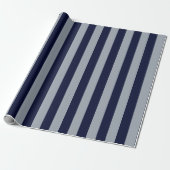 Elegant Navyblauw Lichtblauw Gestreept Patroon Cadeaupapier (Uitgerold)