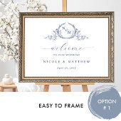 Elegant Navyblauw Monogram Trouw Welkom Bord Poster