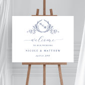 Elegant Navyblauw Monogram Trouw Welkom Bord Poster