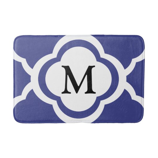 Elegant Navyblauw Patroon Monogram Badmat (Voorkant)