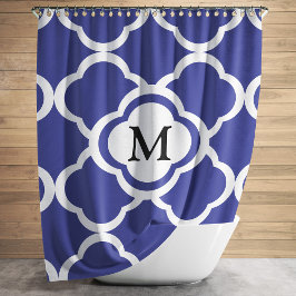 Elegant Navyblauw Patroon Monogram Douchegordijn