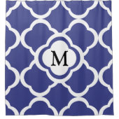 Elegant Navyblauw Patroon Monogram Douchegordijn (Voorkant)