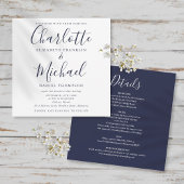 Elegant Navyblauw Schrijfschrift All-in-one Trouws Kaart