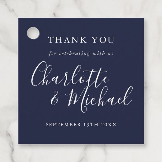 Elegant Navyblauw Signature Script Bedankt Bedankjes Labels (Voorkant)