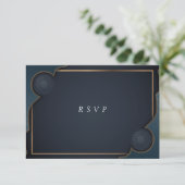 Elegant Navyblauw Turquoise en Goud Modern  RSVP Kaartje (Staand voorkant)