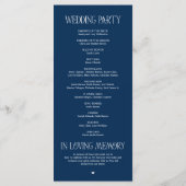Elegant Navyblauw Typografie Huwelijksprogramma Programmakaart (Achterkant)