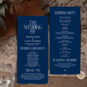 Elegant Navyblauw Typografie Huwelijksprogramma Programmakaart