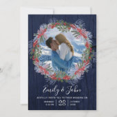 Elegant Navyblauw Winter Bloem Bruiloft Kaart (Voorkant)