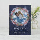 Elegant Navyblauw Winter Bloem Bruiloft Kaart (Staand voorkant)