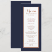 Elegant Navyblauw, Wit en Nep Rose Goud Bruiloft Menu (Voorkant / Achterkant)