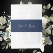 Elegant Navyblauw & Wit Oversized Script Trouwkaar Uitnodigingen Wikkel
