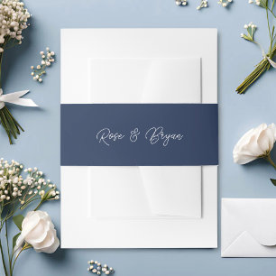Elegant Navyblauw & Wit Oversized Script Trouwkaar Uitnodigingen Wikkel