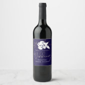 Elegant Navyblauw Witte Gouden Trouwdag Wijn Etiket (Voorkant)