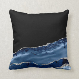 Elegant Navyblauw & Zilveren Agaat Kussen